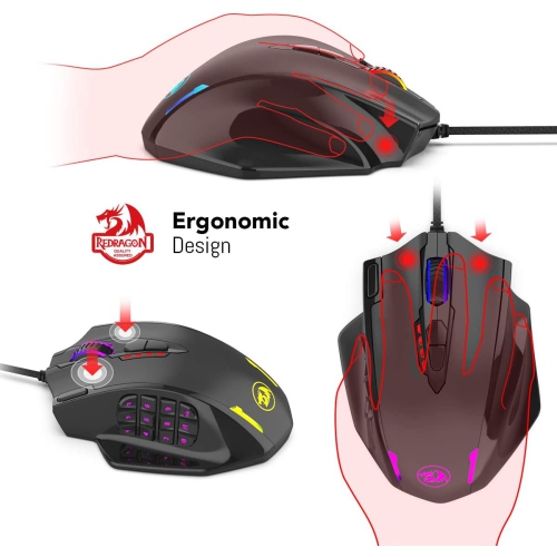 R M908 Impact RGB Gaming Mouse, 12,400 DPI Wired Laser MMO Mouse with High Precision Actuation, 12 Macro Side