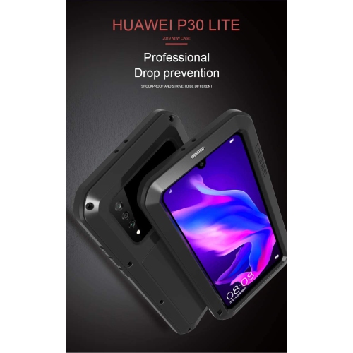 Huawei P30 Lite Case, Armor Tank Aluminum Metal Gorilla Glass Shockproof Military Heavy Duty Sturdy Protector