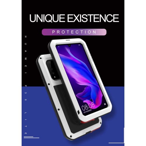 Huawei P30 Lite Case, Armor Tank Aluminum Metal Gorilla Glass Shockproof Military Heavy Duty Sturdy Protector