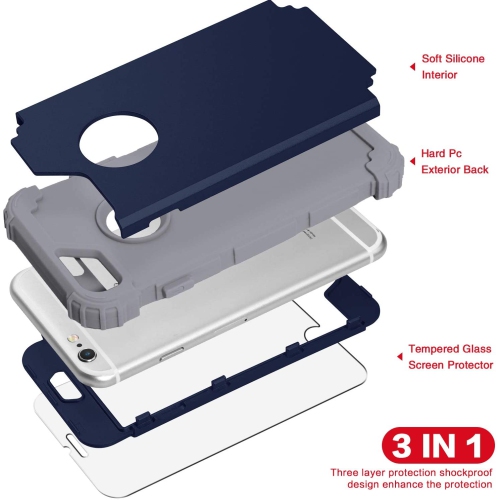 iPhone 6S Case, iPhone 6 Case with Tempered Glass Screen Protector, 3 in 1 Heavy Duty Rugged Shockproof Hybrid