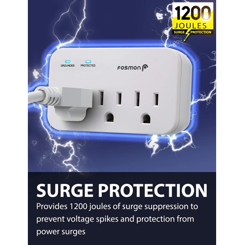 3 Outlet Surge Protector, 1200J Wall Mount Multi Plug Adapter Tap Extender, 1875 Watts Portable Travel