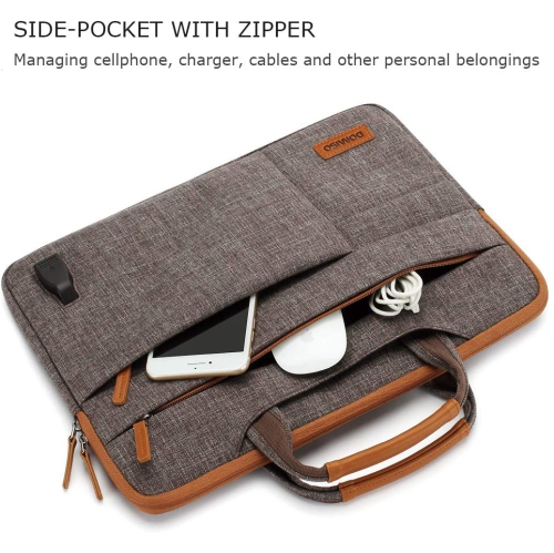 10.1 Inch Multi-Functional Laptop Sleeve Business Briefcase Messenger Bag with USB Charging Port for 10.1-10.5