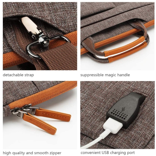 10.1 Inch Multi-Functional Laptop Sleeve Business Briefcase Messenger Bag with USB Charging Port for 10.1-10.5