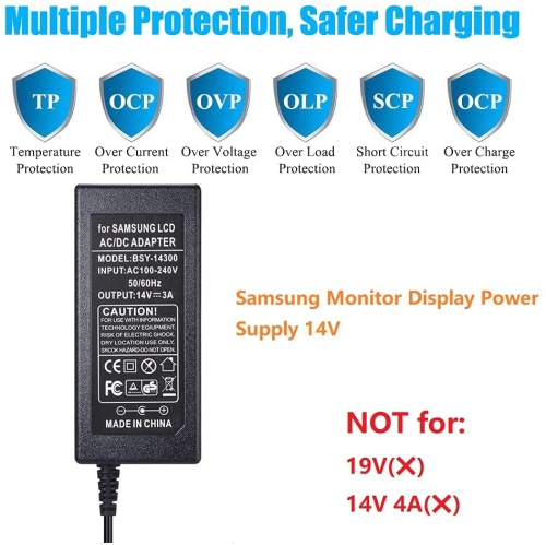 Per Samsung Monitor cavo di alimentazione del caricatore, cavo adattatore  ca 14V 3A per Samsung SyncMaster 15 17 18 19 20 22 23 24 27