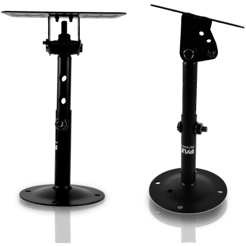 Speaker Wall Ceiling Mount Stand - Black Speaker Mounting Bracket w/ Adjustable Swivel Tilt, Retractable