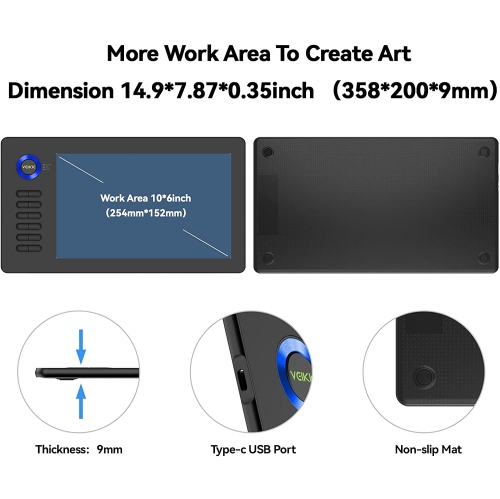 Tablette graphique A15 10 x 6 po à stylet passif et 12 touches de raccourci