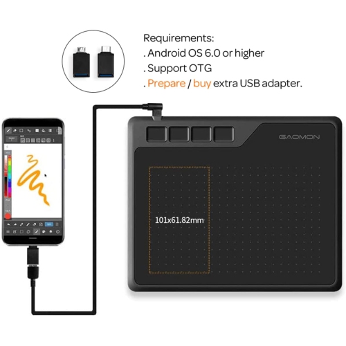 S620 6.5 x 4 Inches Graphics Tablet with 8192 Pressure 4 Express Keys and Battery-Free Pen for Digital Drawing &