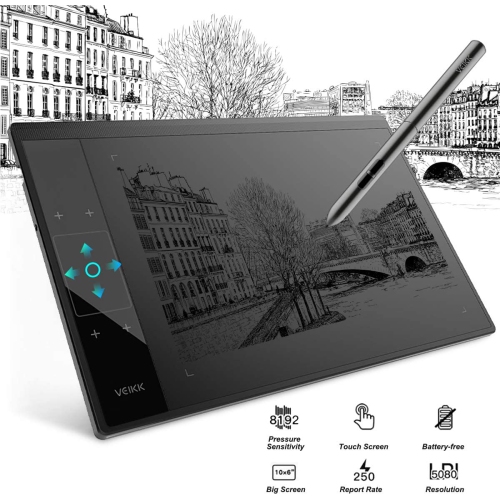 A30 Drawing Tablet 10x6 inch Working Area Battery-Free Stylus with Graphic Pen Tablet with a Gesture Touch Pad