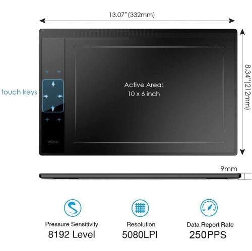 A30 – tablette à dessin 10 x 6 po, surface de travail, stylet sans pile avec stylet graphique et pavé tactile gestuel