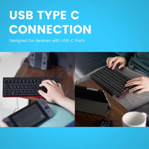 PERIBOARD-422 Wired USB-C Mini Keyboard, USB Type C Connector, Black, US English Layout