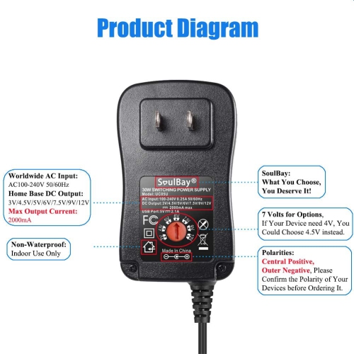 [Upgraded Version] 30W Universal AC/DC Adapter Switching Power Supply with 8 Selectable Adapter Tips, Including