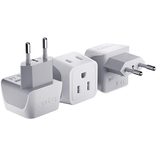 ALBERTATECH  European Travel Plug Adapter By Europe Power Adaptor Charger Dual Input - Ultra Compact - Light Weight - Usa To