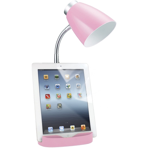 LD1002-PNK Gooseneck Organizer Desk Lamp with iPad Stand or Book Holder, Pink