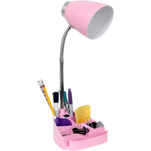 LD1002-PNK Gooseneck Organizer Desk Lamp with iPad Stand or Book Holder, Pink