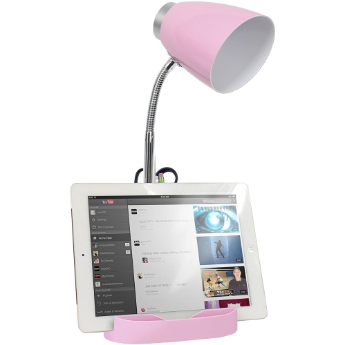 LD1002-PNK Gooseneck Organizer Desk Lamp with iPad Stand or Book Holder, Pink