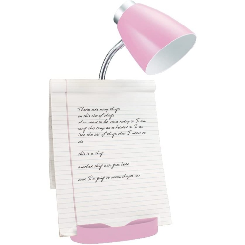 LD1002-PNK Gooseneck Organizer Desk Lamp with iPad Stand or Book Holder, Pink