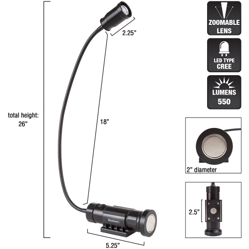 75-WL2019 Lamp, Cree Led Work Light with 550 Lumen, Two Magnet Bases and Flexible Gooseneck for Desks, Reading
