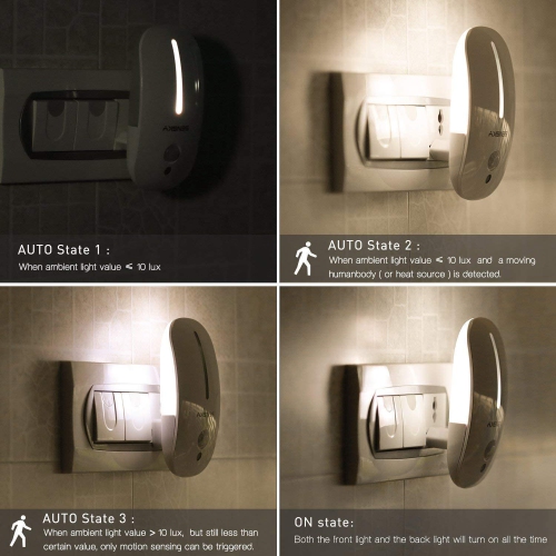 Motion Sensor Night Light, Eye Friendly design Front Low Light and Brighter Back Light nightlights for Bathroom,