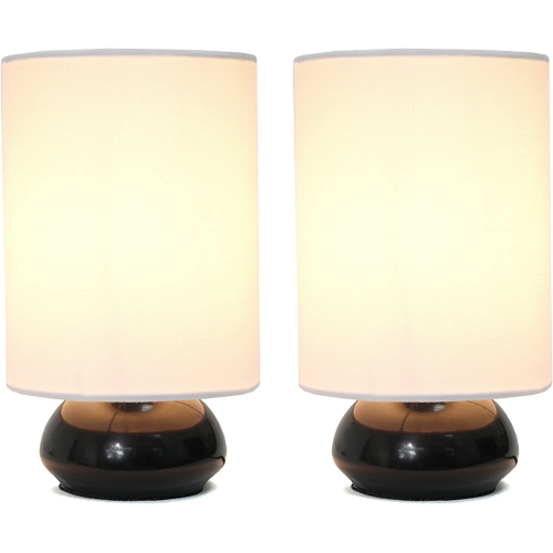 Home LT2043-BLK-2PK Gemini Colors 2 Pack Mini Touch Table Lamp Set with Fabric Shades,