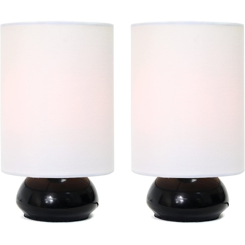 Home LT2043-BLK-2PK Gemini Colors 2 Pack Mini Touch Table Lamp Set with Fabric Shades,