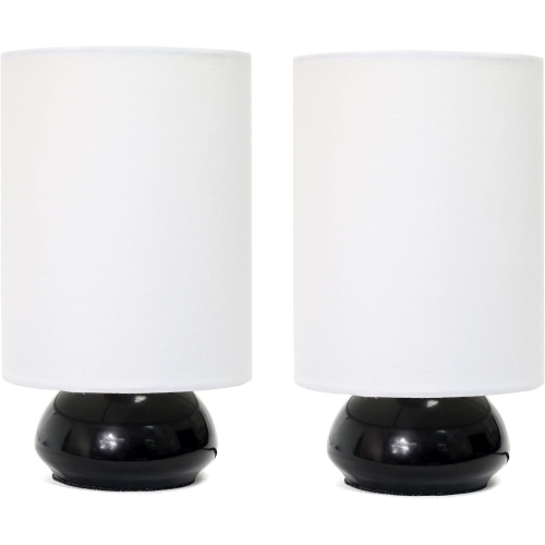 Home LT2043-BLK-2PK Gemini Colors 2 Pack Mini Touch Table Lamp Set with Fabric Shades,