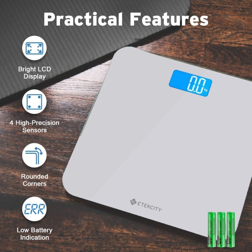 Bathroom Body Weight Scale, Round Corner Platform Digital Scale, Large Backlit Display and High Precision