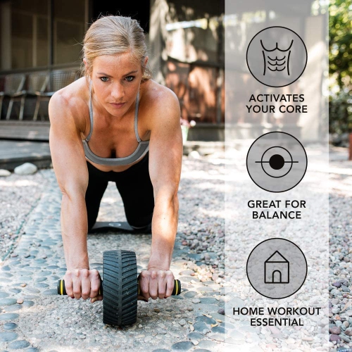 Rouleau pour roues d’abdominaux avec genouillères | roue robuste de 3 po pour l’entraînement du tronc au gym ou à la maison