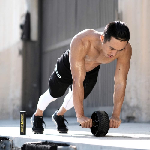 Rouleau pour roues d’abdominaux avec genouillères | roue robuste de 3 po pour l’entraînement du tronc au gym ou à la maison