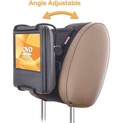 Universal Car Headrest Mount Holder with Angle- Adjustable Holding Clamp for 7-10 Inch Swivel Screen Portable DVD