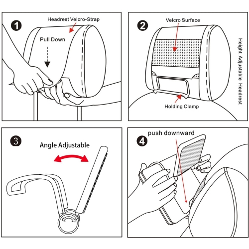 Universal Car Headrest Mount Holder with Angle- Adjustable Holding Clamp for 7-10 Inch Swivel Screen Portable DVD