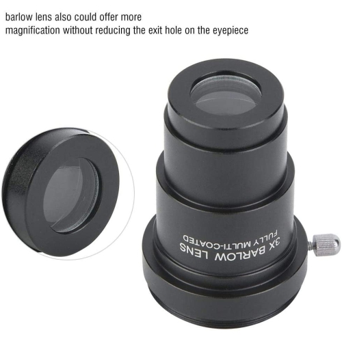1.25 inches 3X Barlow Lens Fully Black Multi Coated with M42x0.75mm Thread for Standard Telescope Eyepiece Astronomy