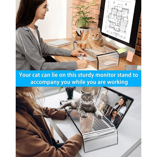 Monitor Stand, Premium Acrylic Computer Monitor Riser for Home Office Business w/ Sturdy Platform, PC Desk