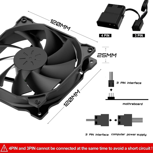 3-Pack Long Life Computer Case Fan 120mm ling Case Fan for Computer Cases ling(12BK3-3)