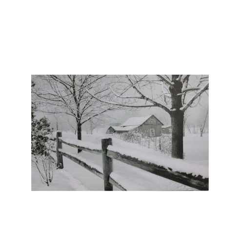 NORTHLIGHT  Small Fiber Optic Lighted Snowy Winter Cabin Canvas Wall Art 11.75" X 15.75"