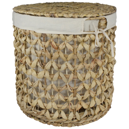 16" Natural Woven Laundry Hamper Basket with Cotton Liner and Lid