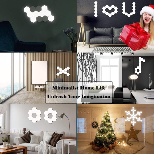 Hexagon Smart LED Touch Switch Wall Light DIY Combination Light With 6 Panels, White for Halloween, Christmas,birthday