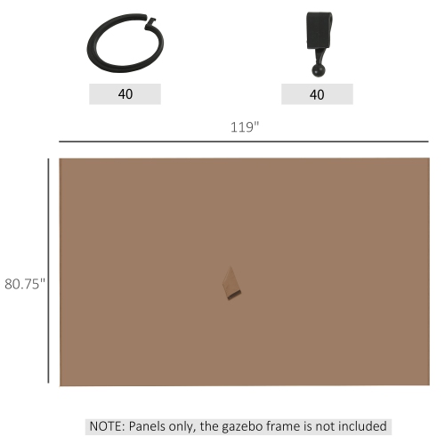Outsunny 10' x 10' Universal Gazebo Sidewall Set with 4 Panels, Hooks/C-Rings Included for Pergolas & Cabanas, Brown