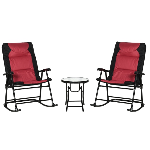 Outsunny 3pc Patio Foldable Rocking Chair Set, Outdoor Rocking Chairs and Table Bistro Set w/ Padded Seat, Headrest, Backrest for park, backyard, gar