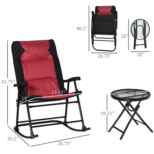 Outsunny 3pc Patio Foldable Rocking Chair Set, Outdoor Rocking Chairs and Table Bistro Set w/ Padded Seat, Headrest, Backrest for park, backyard,