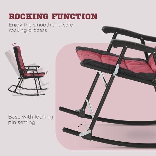 Outsunny 3pc Patio Foldable Rocking Chair Set, Outdoor Rocking Chairs and Table Bistro Set w/ Padded Seat, Headrest, Backrest for park, backyard,