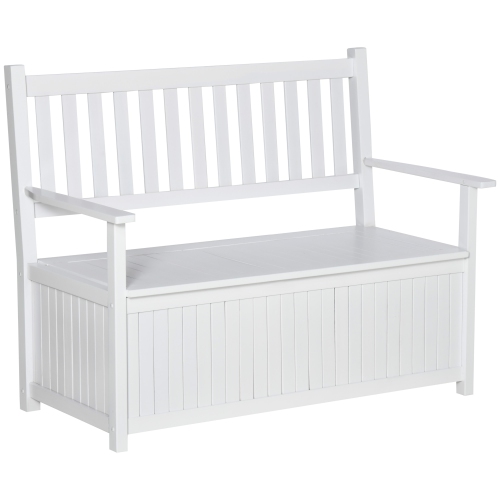 Banc de jardin avec rangement à 2 places Outsunny, mobilier de jardin extérieur, coffre à terrasse avec intérieur pour patio, porche ou balcon, blanc