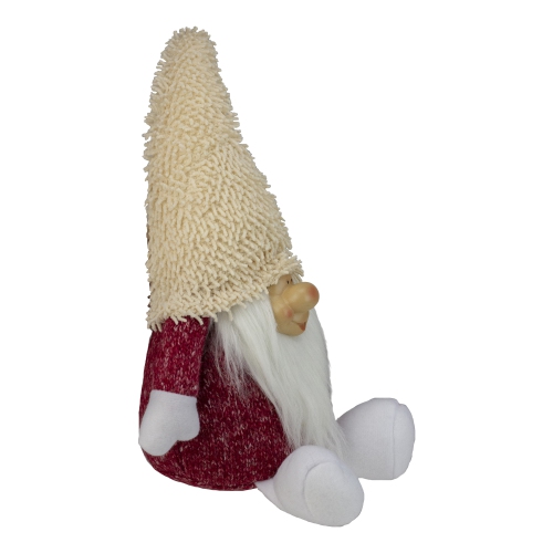15" Textured Red and White Chubby Smiling Gnome Plush Table Top Christmas Figure
