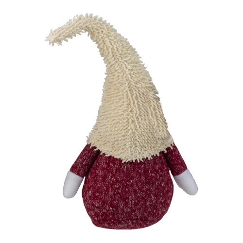 15" Textured Red and White Chubby Smiling Gnome Plush Table Top Christmas Figure