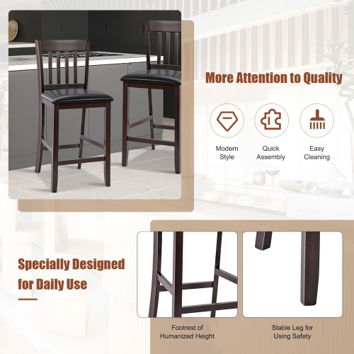 Costway Set of 4 Bar Stools Counter Height Chairs w/ PU Leather Seat Espresso
