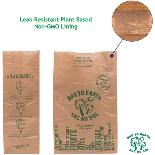 Bag to Earth Small Food Waste Bags 60-Pack Compostable Bag Leak Resistant 12in x 7.5in x 4.25in
