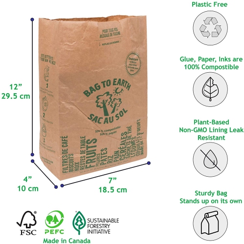 Bag to Earth Small Food Waste Bags 120-Pack Compostable Bag Leak Resistant 12in x 7.5in x 4.25in