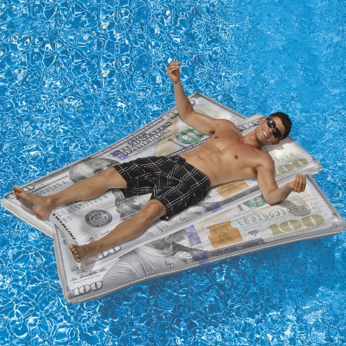 Inflatable White And Green Benjamin Franklin Money Lounge Pool Float, 84"