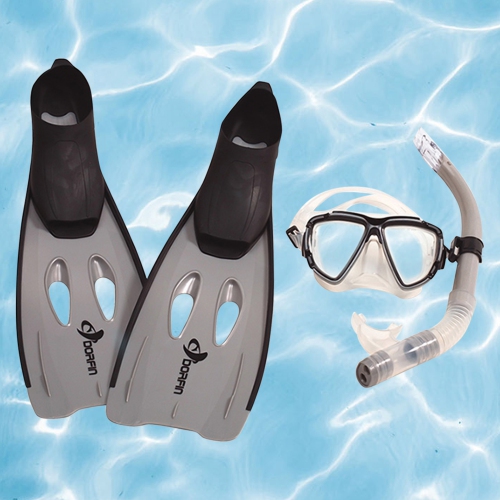 3pc Gray and Black Adult Pro Swimming Pool Snorkeling Set 24.5" - Extra Large