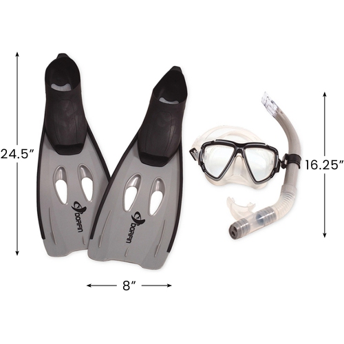 3pc Gray and Black Adult Pro Swimming Pool Snorkeling Set 24.5" - Extra Large