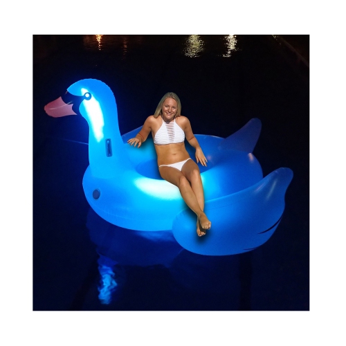 75" Inflatable Giant LED Lighted Color Changing Swimming Pool Ride-On Swan Float Lounger